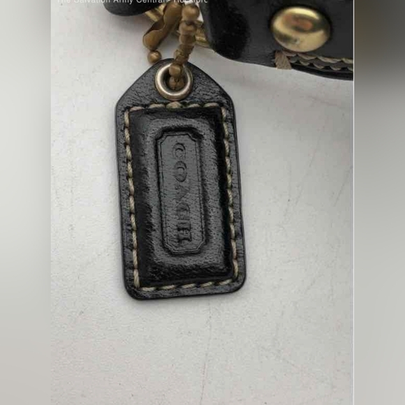 COACH Hamptons Signature 41047 Black White Jacquard Patent Leather Handbag Satch - Picture 4 of 7